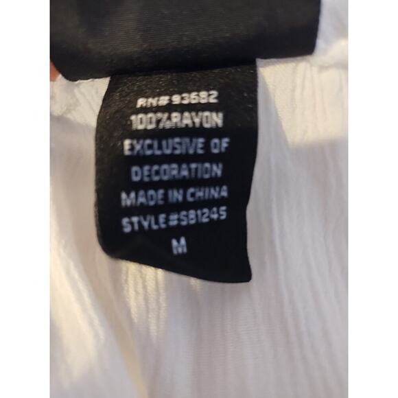 Liv Los Angeles Womens Medium Gauze Top White Embroidered Floral Boho Peasant - Picture 4 of 6